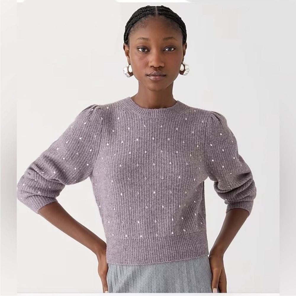 BOGO! J. Crew Puff-Sleeve Rhinestone Sweater In Supersoft Yarn Size XS